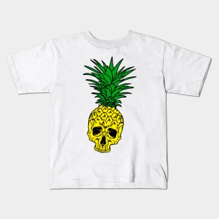 tropical pineapple skull in black Kids T-Shirt